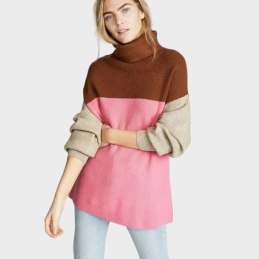 Free People Softly Structured Colorblock Sweater in Candy Pop Size Large